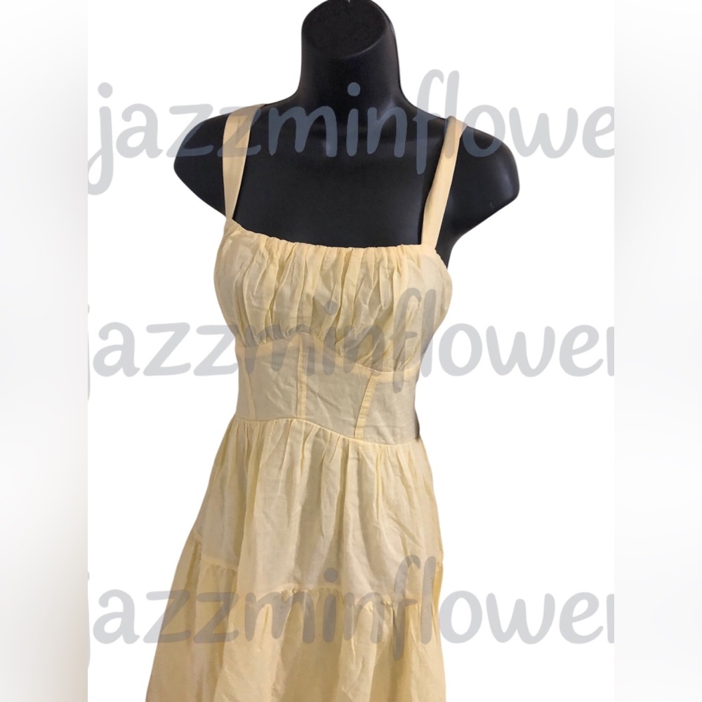 Trixxi butter yellow open tie back embroidered hem fit & flare dress size M new - Picture 4 of 17